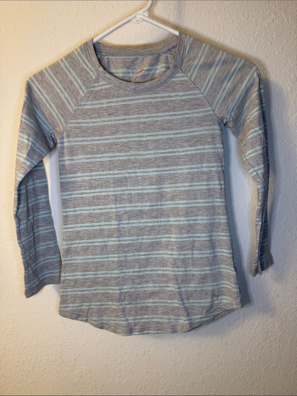Justice Long Sleeve Tee in Light Gray and Mint Stripes